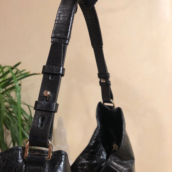 Halston Heritage Black Hobo Shoulder Handbag BLACK Leather & BLACK Suede - Picture 2 of 14